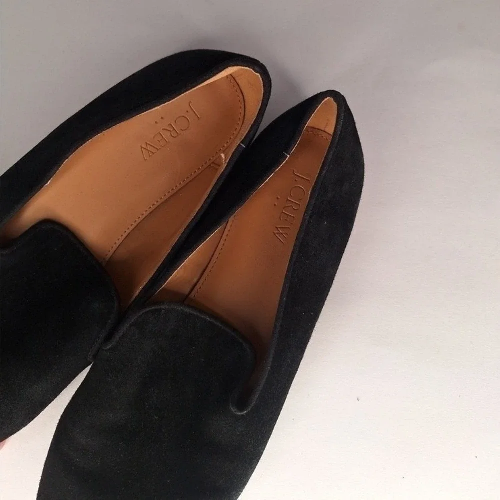 J Crew Black Suede Pointed‎ Toe Flat Loafer Shoes Women's
